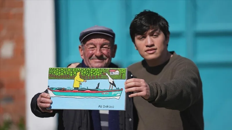 Yaren, a gólya és „Adem bácsi”, a halász barátsága egy autista fiatal festményén is megjelenik